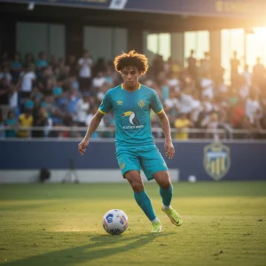 Descubra os 7 Talentos Sub-20 do Futebol Brasileiro com Maior Potencial em 2026 Jovem jogador de futebol brasileiro sub-20 em treino, demonstrando habilidade e potencial no campo.