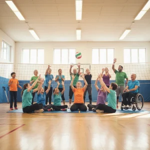 Vôlei Adaptado: Categorias, Benefícios e Prática Regular em 2026 Pessoas de diferentes idades e habilidades jogando vôlei adaptado com entusiasmo, demonstrando inclusão e alegria no esporte.
