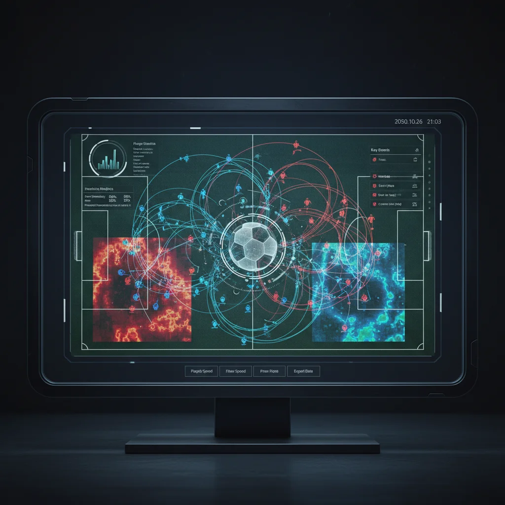 AI software interface displaying soccer player movement patterns and predictive analytics.