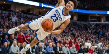 Unveiling the Next Generation: 3 Basketball Prospects Dominating US College Courts in Early 2026 College basketball player mid-dunk, showcasing athletic prowess.
