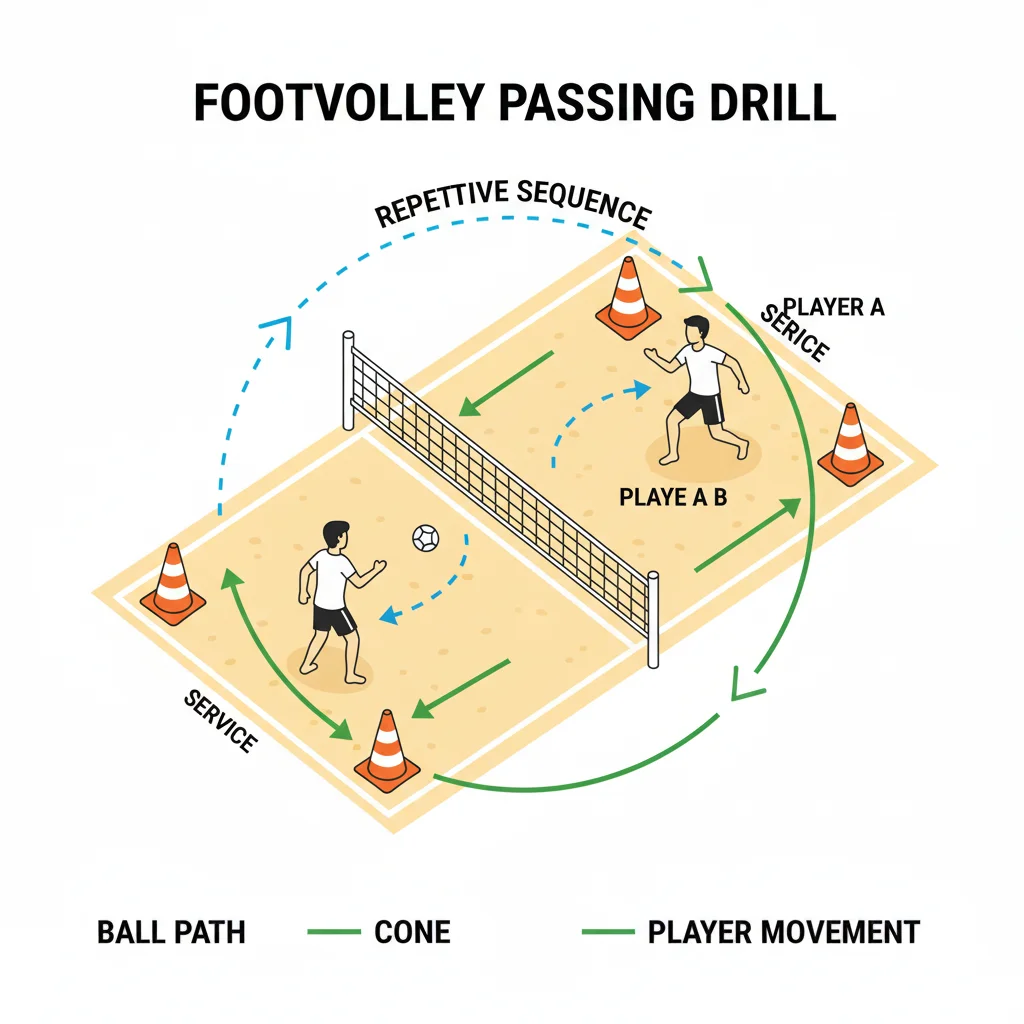 Footvolley drill diagram for continuous passing practice