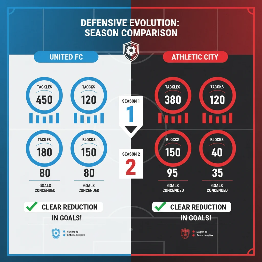 Infographic comparing defensive statistics of two football teams
