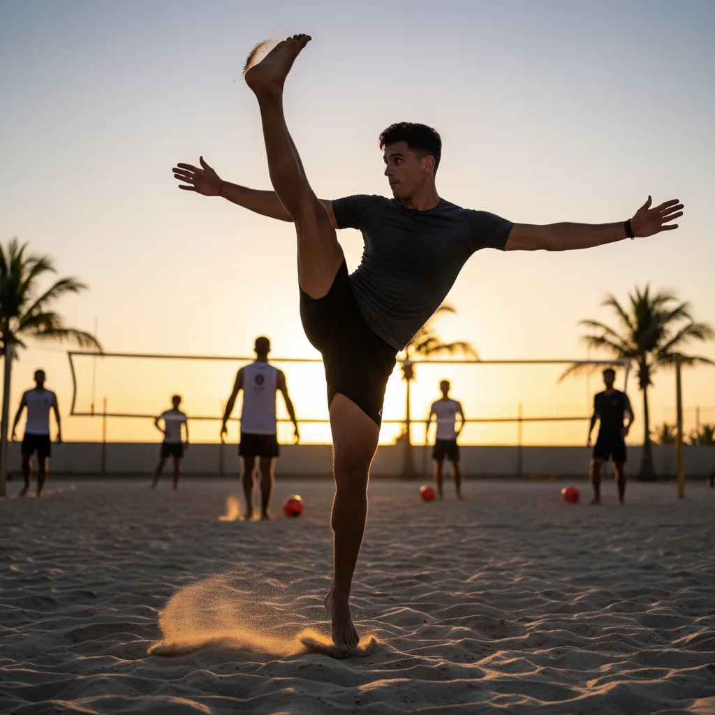 Athlete performing dynamic leg swing stretch