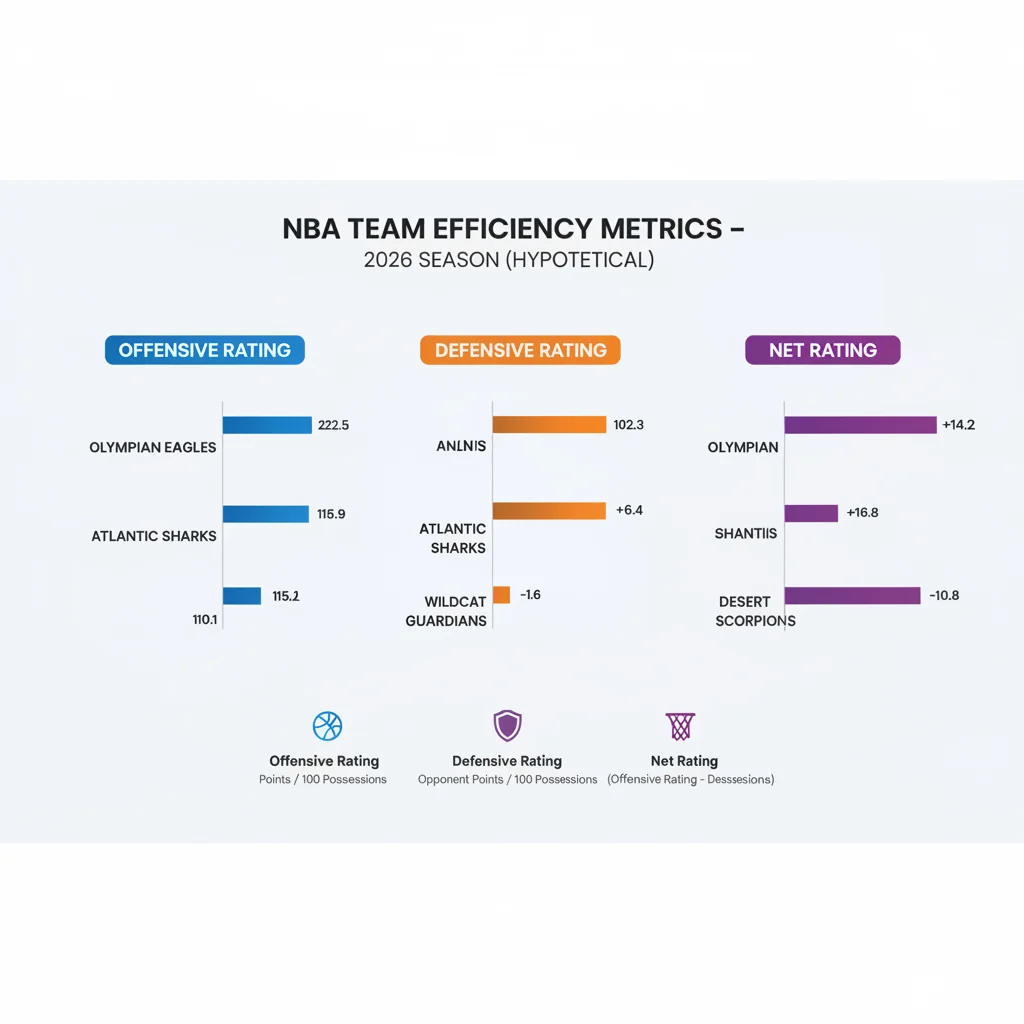 Infographic displaying offensive and defensive efficiency ratings comparison 2026