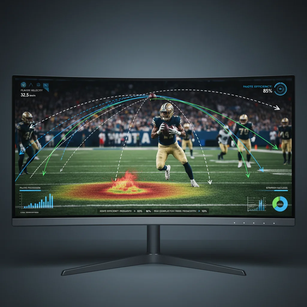 Detailed football player performance metrics on a video analysis screen