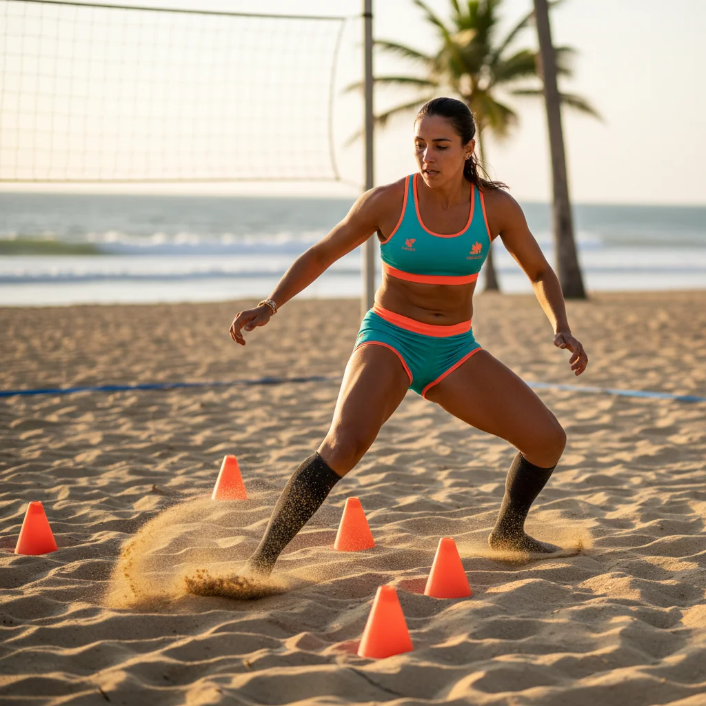 Footvolley player lateral agility cone drill