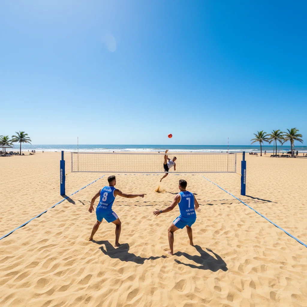 Overhead view of footvolley defenders strategically positioning on the court during a match.