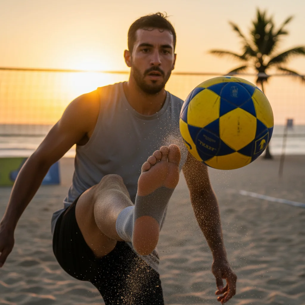 Proper foot contact for instep pass in footvolley
