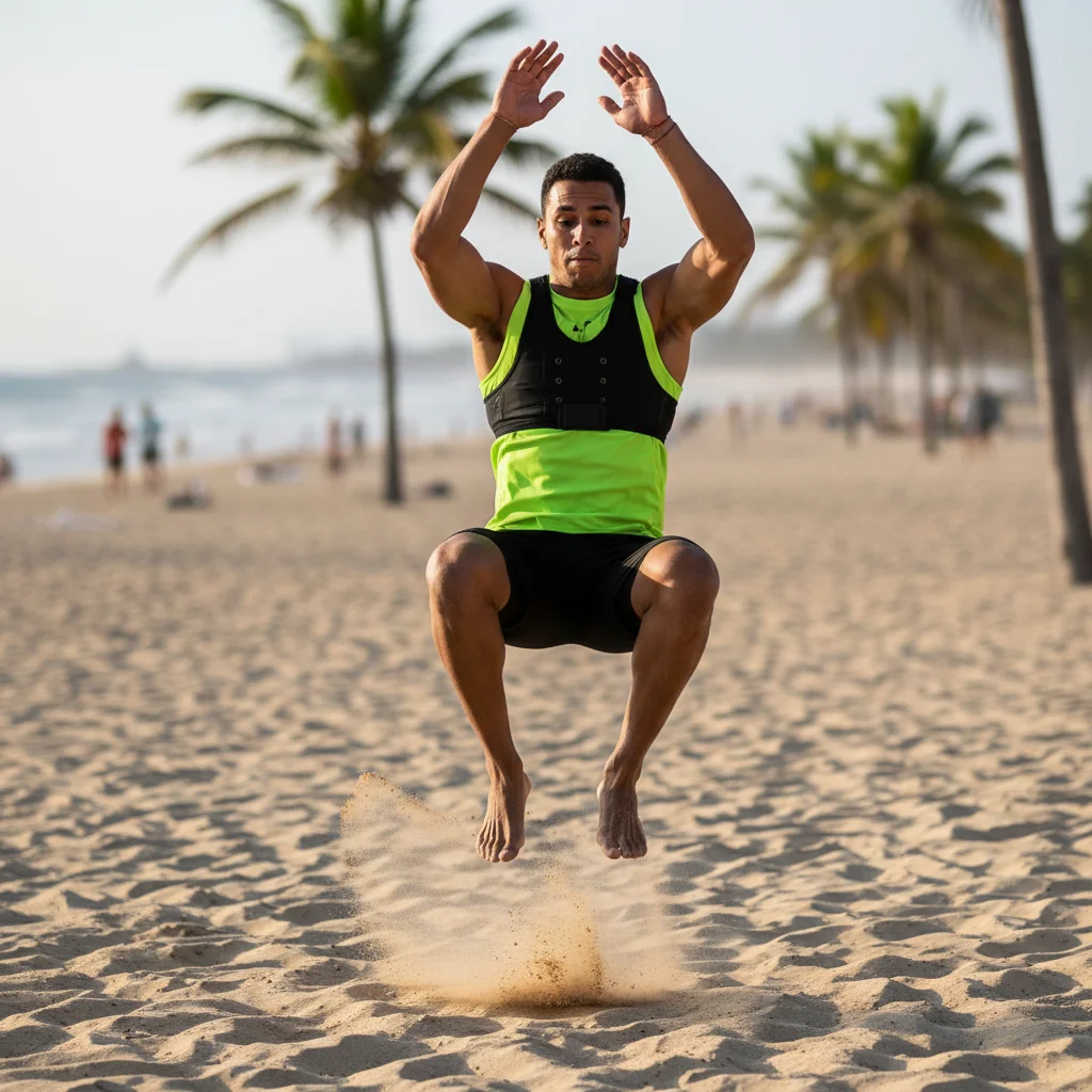 Footvolley player plyometric jump drill sand