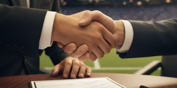 MLS 2026 Contracts: Decoding Player Performance Bonus Financial Impact MLS player and executive shaking hands over a contract, symbolizing new agreements and performance bonuses.