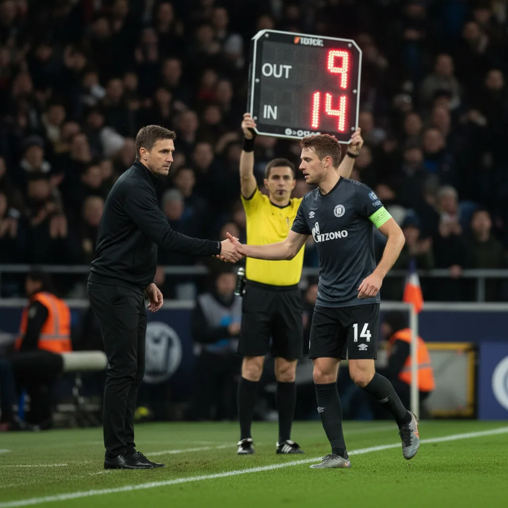 MLS player substitution in progress during a professional soccer game
