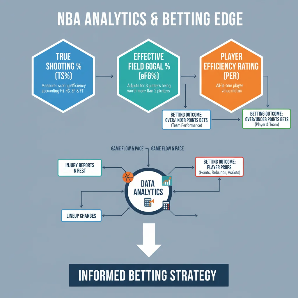 Infographic of key advanced NBA statistics and their impact on betting
