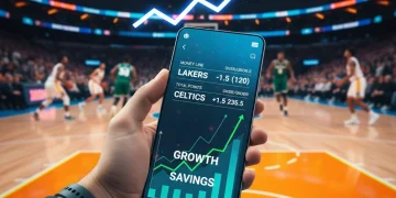 Mastering NBA Betting: Smart Bankroll Management for 2026 Basketball court with smartphone showing betting odds and financial growth charts for 2026 NBA betting.