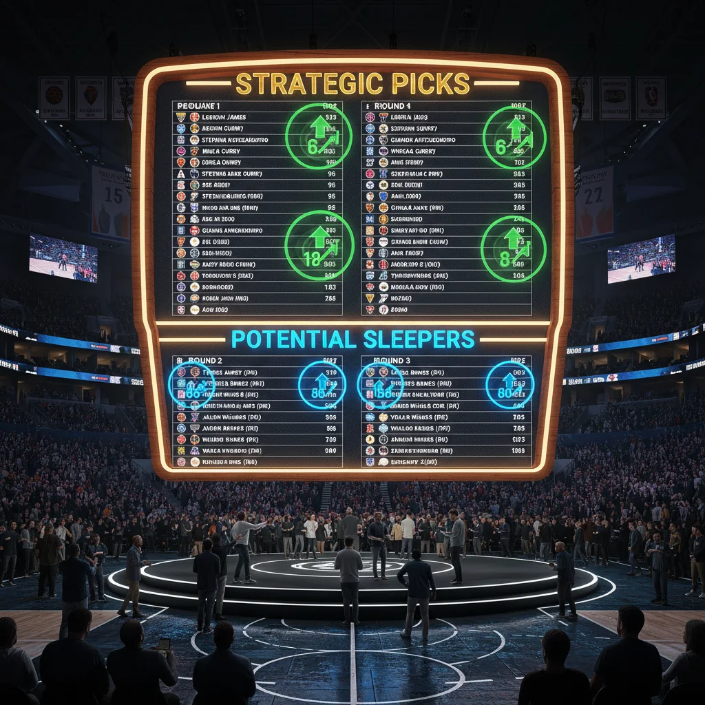 Strategic NBA fantasy draft board with player valuations