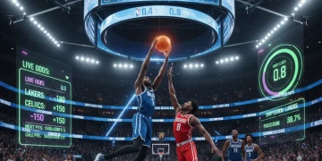 Mastering Live Betting: Strategies for a 25% Edge in 2026 NBA Games (INSIDER KNOWLEDGE) Dynamic NBA game with live betting odds overlay, showcasing real-time sports data and futuristic scoreboard in 2026.