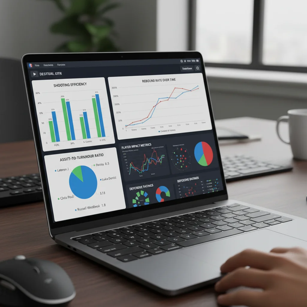 Laptop screen showing advanced NBA player statistics for prop betting analysis