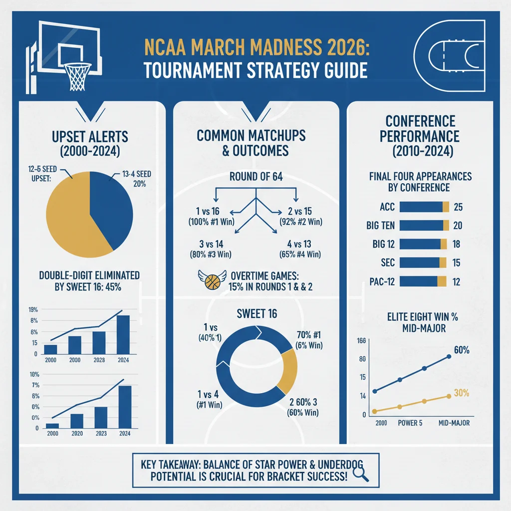 NCAA Tournament historical data infographic with statistics