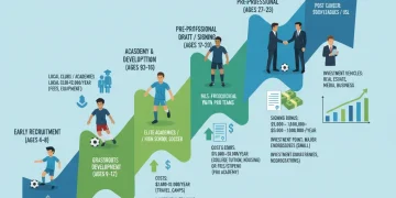 Financial Analytics in Soccer Academies: Maximizing Player Value by 2026 Infographic depicting the financial lifecycle and investment points in youth soccer player development.