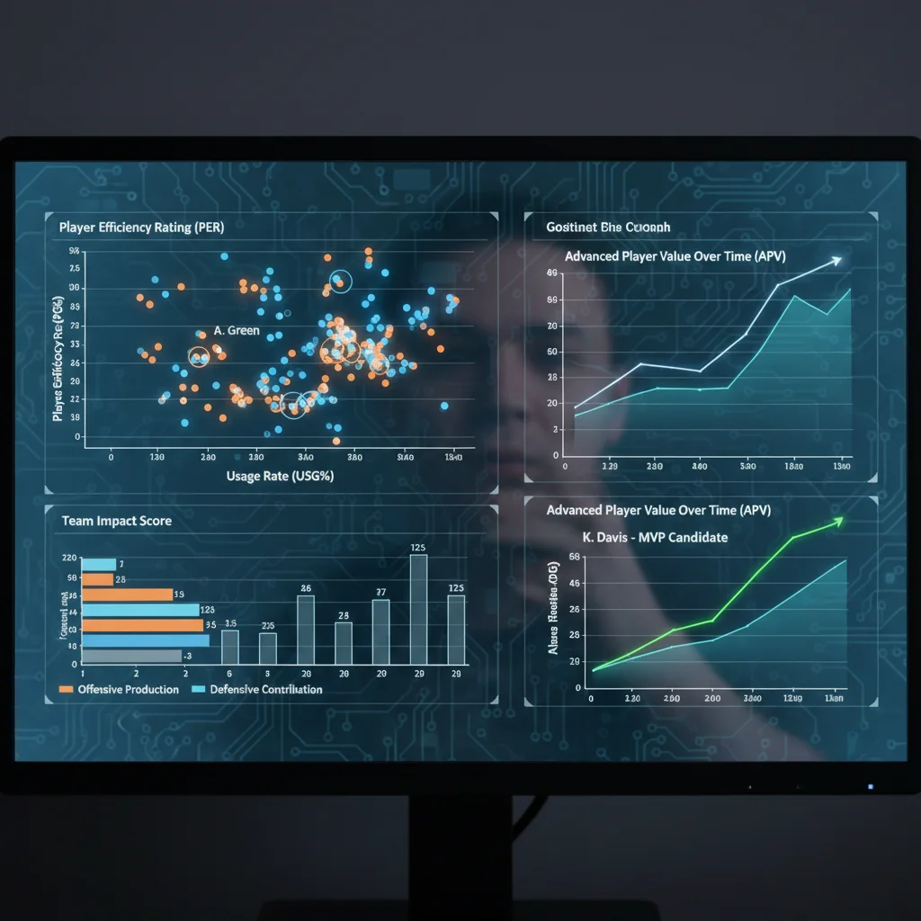 Detailed statistical charts on a computer screen, demonstrating advanced player efficiency metrics.