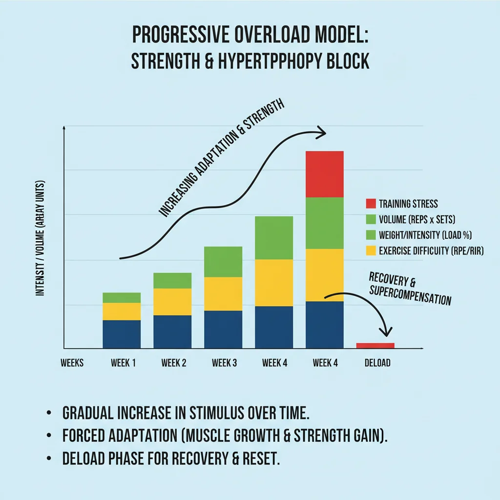 Infographic showing progressive overload in training volume and intensity
