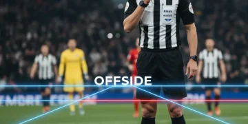 Football referee analyzing offside rule adjustments