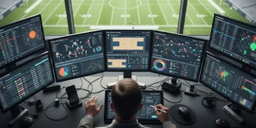 Scout analyzing multiple video screens for player talent
