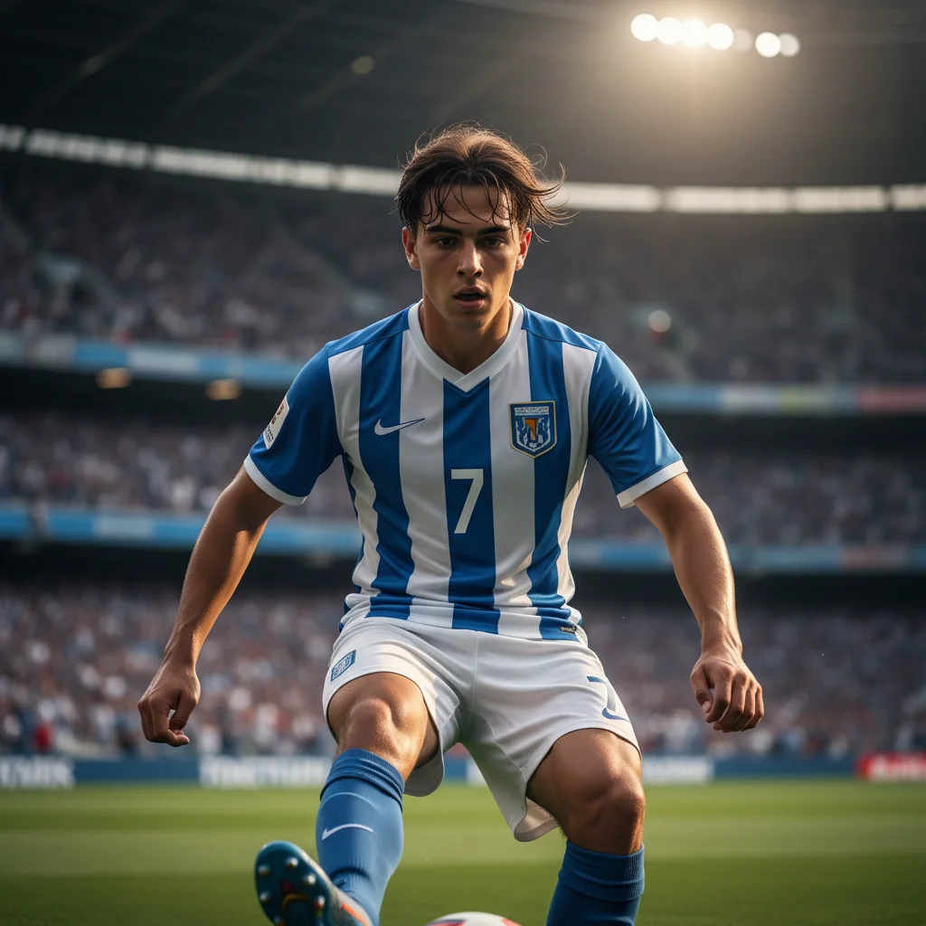 A focused young soccer player preparing to shoot, embodying the ambition of rising stars in professional leagues.