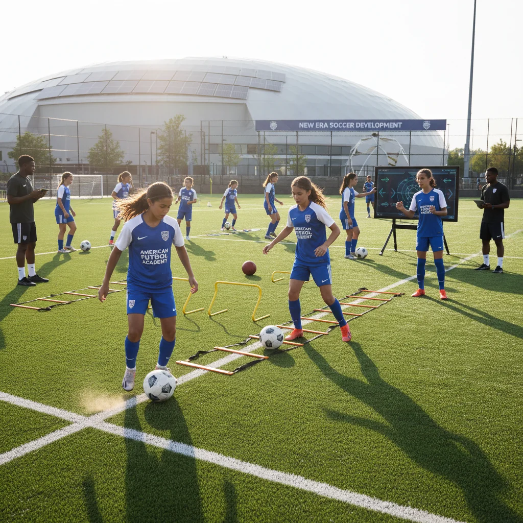 Young American soccer players training for advanced tactical systems, focusing on skill development.