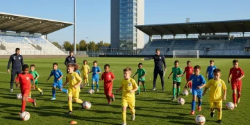 Youth soccer players training with coaches on a field, demonstrating new USSF coaching certification impact.