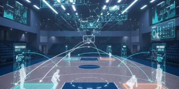 Data-driven basketball court showing optimized shot zones for improved field goal percentage