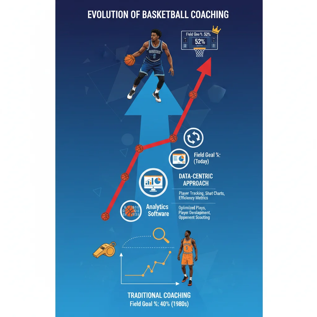 Infographic depicting the evolution of shot selection strategies and field goal percentage improvement